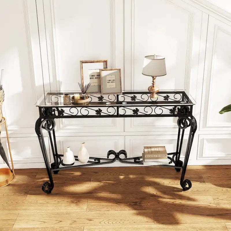 Glass and Metal Console Table with Storage
