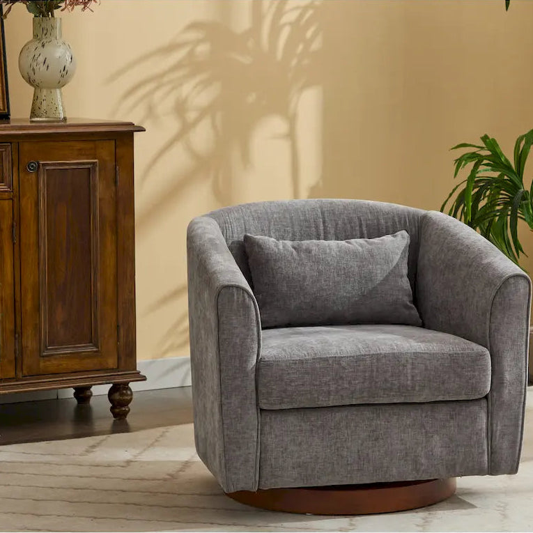 Grey 28.35 Upholstered 360 Swivel Accent Chair with Wood Base