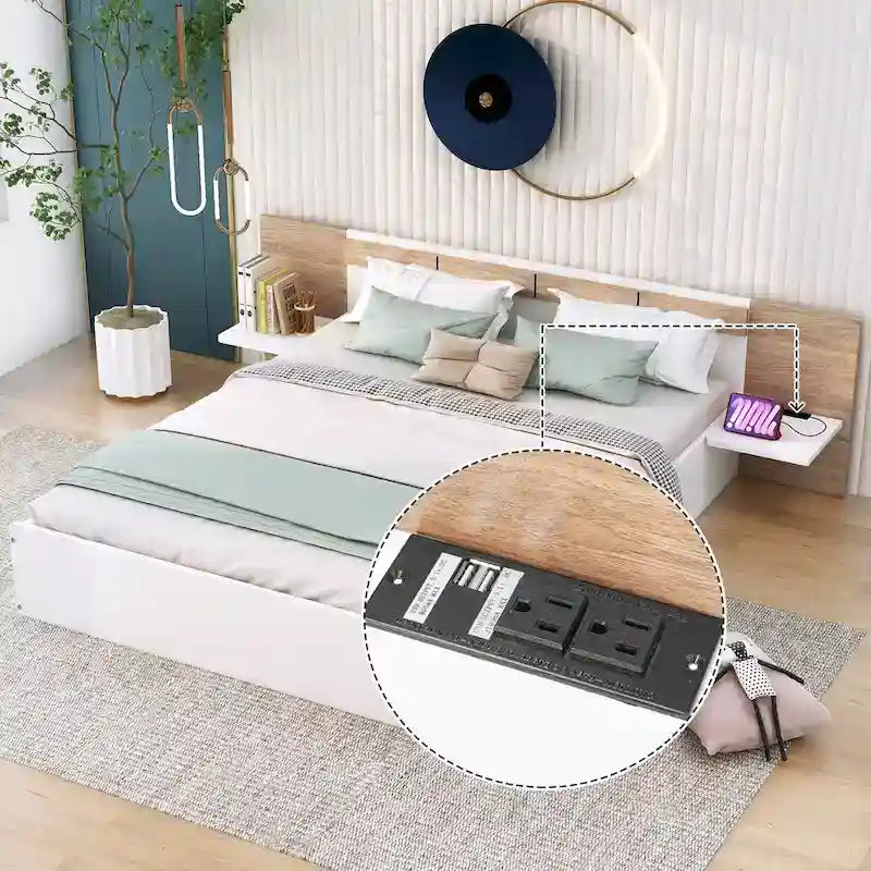 Queen Platform Bed with Storage and USB Ports