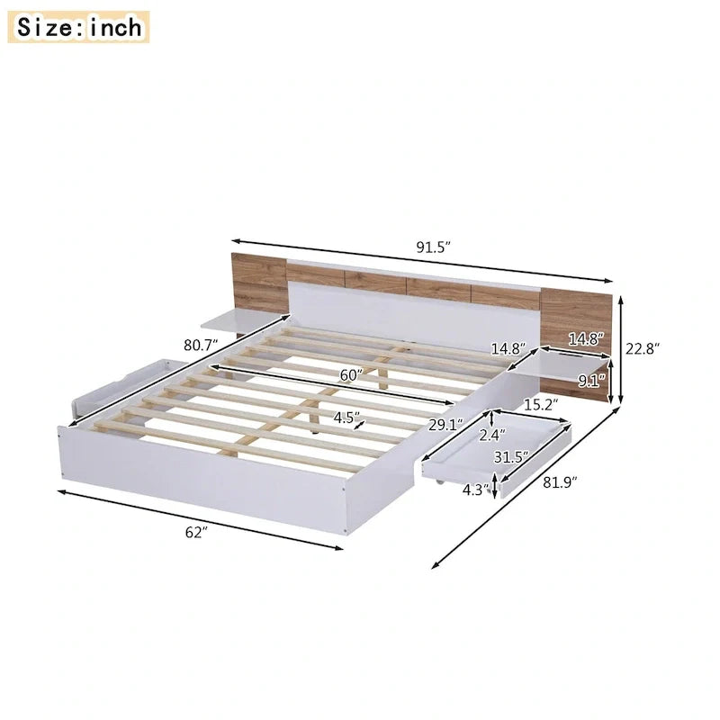 Queen Platform Bed with Storage and USB Ports
