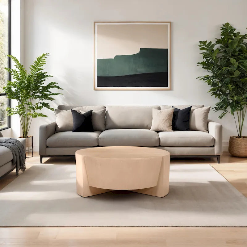 Round Mango Wood Coffee Table with 3 Legs