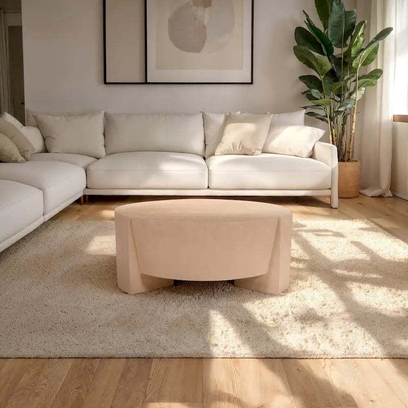 Round Mango Wood Coffee Table with 3 Legs