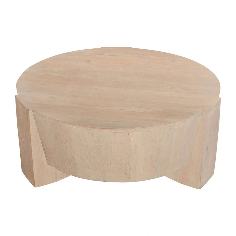 Round Mango Wood Coffee Table with 3 Legs