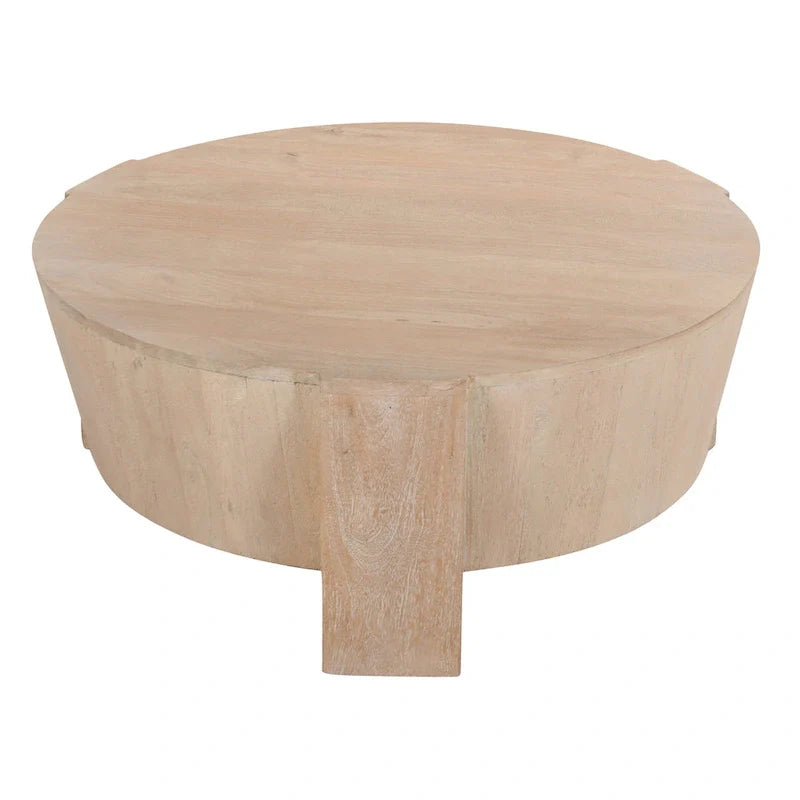 Round Mango Wood Coffee Table with 3 Legs