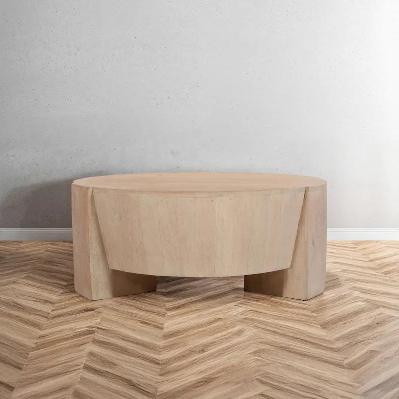 Round Mango Wood Coffee Table with 3 Legs