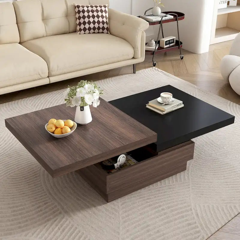 Square Coffee Table with Swivel Top and Hidden Storage