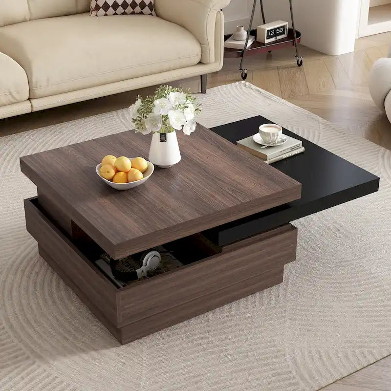 Square Coffee Table with Swivel Top and Hidden Storage