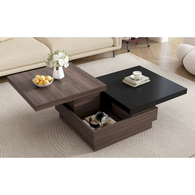 Square Coffee Table with Swivel Top and Hidden Storage