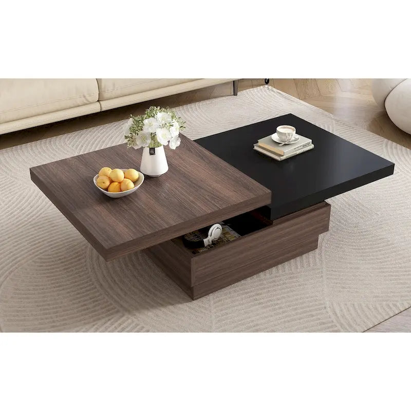Square Coffee Table with Swivel Top and Hidden Storage