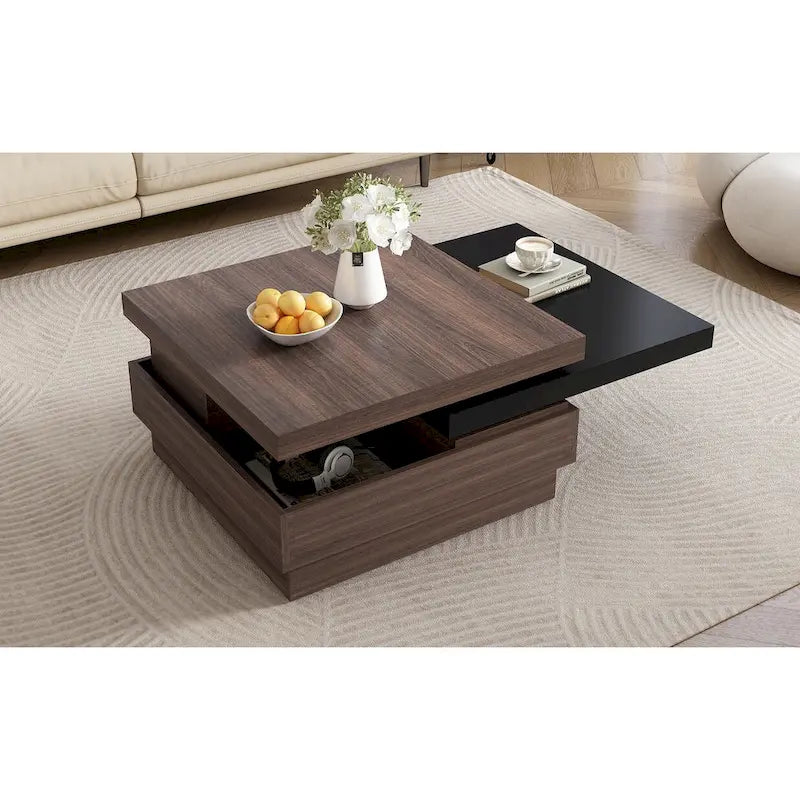 Square Coffee Table with Swivel Top and Hidden Storage