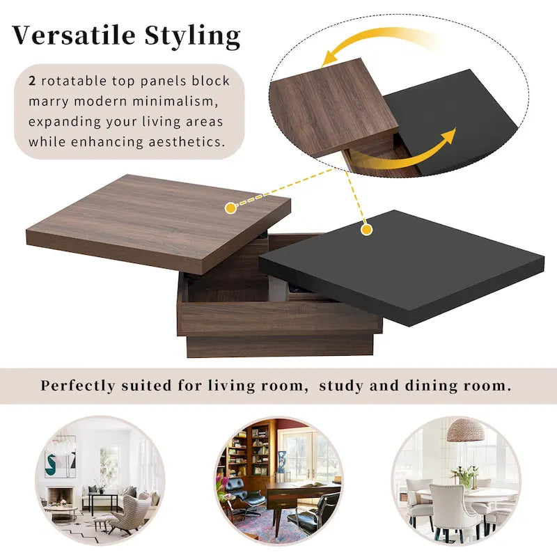 Square Coffee Table with Swivel Top and Hidden Storage