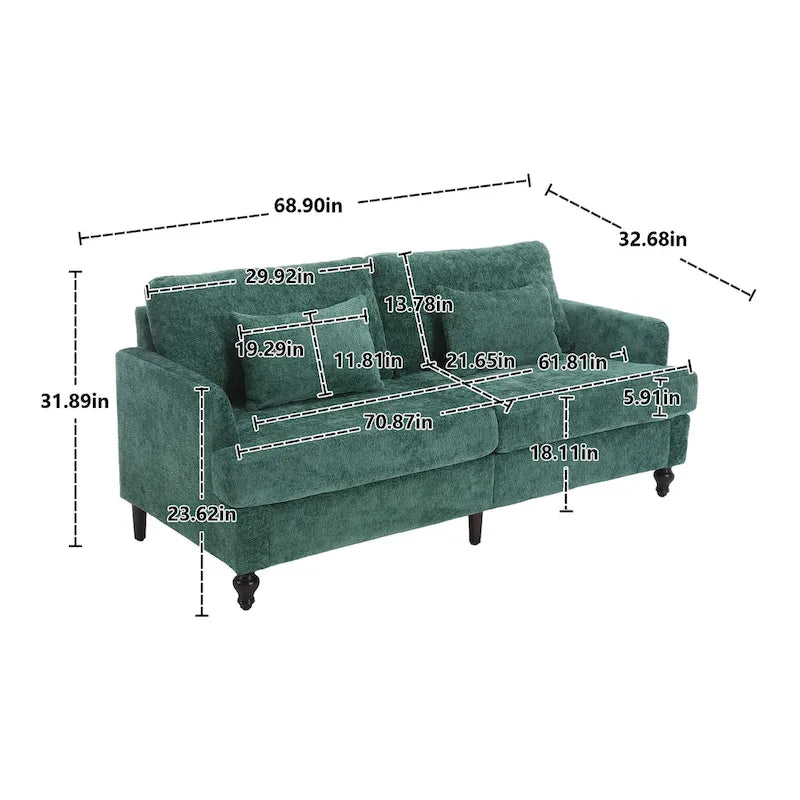 2-Seater Chenille Sofa with Detachable Cushions