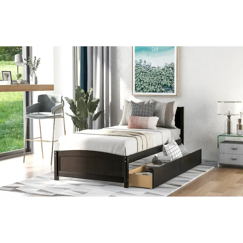 Twin Platform Bed with Storage Drawers