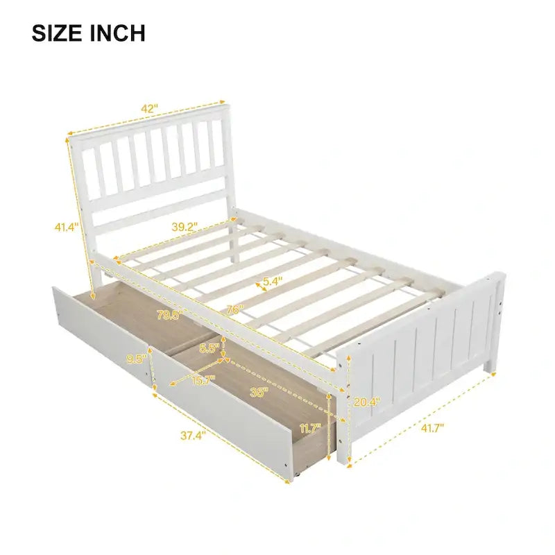 Twin Platform Bed with Storage Drawers