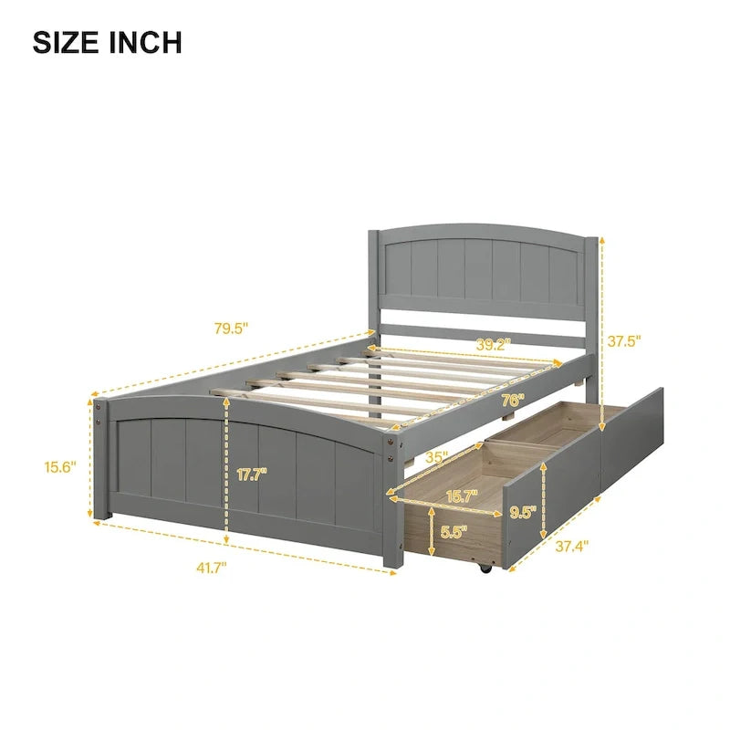 Twin Platform Bed with Storage Drawers