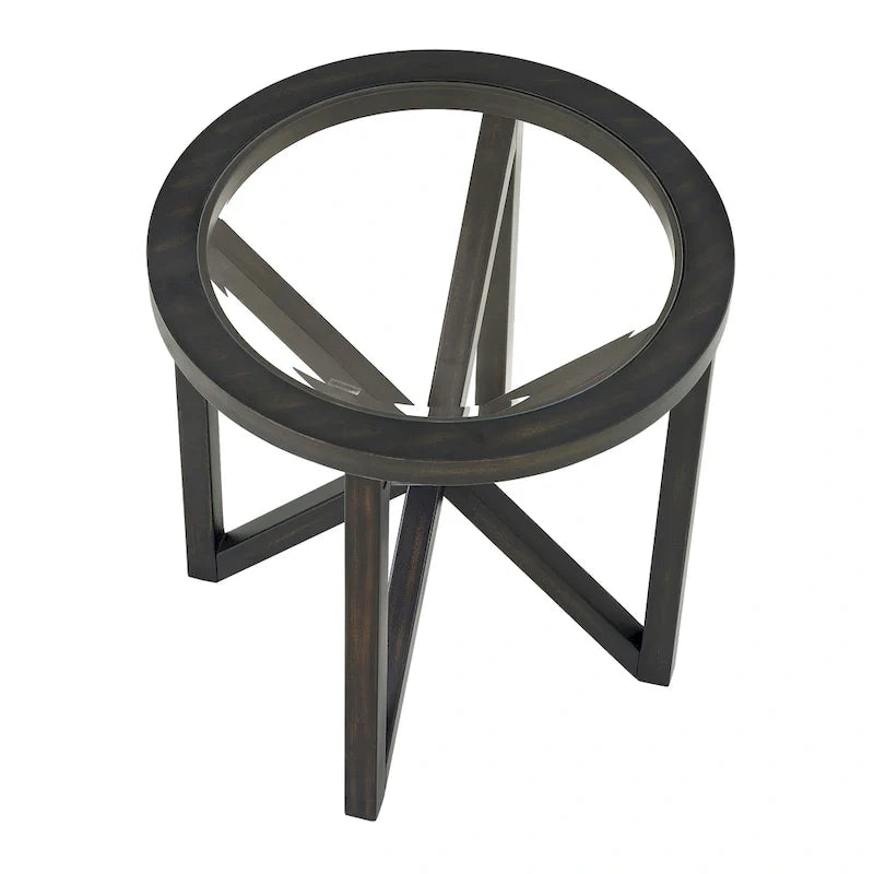 Glass Coffee Table with Wood Base