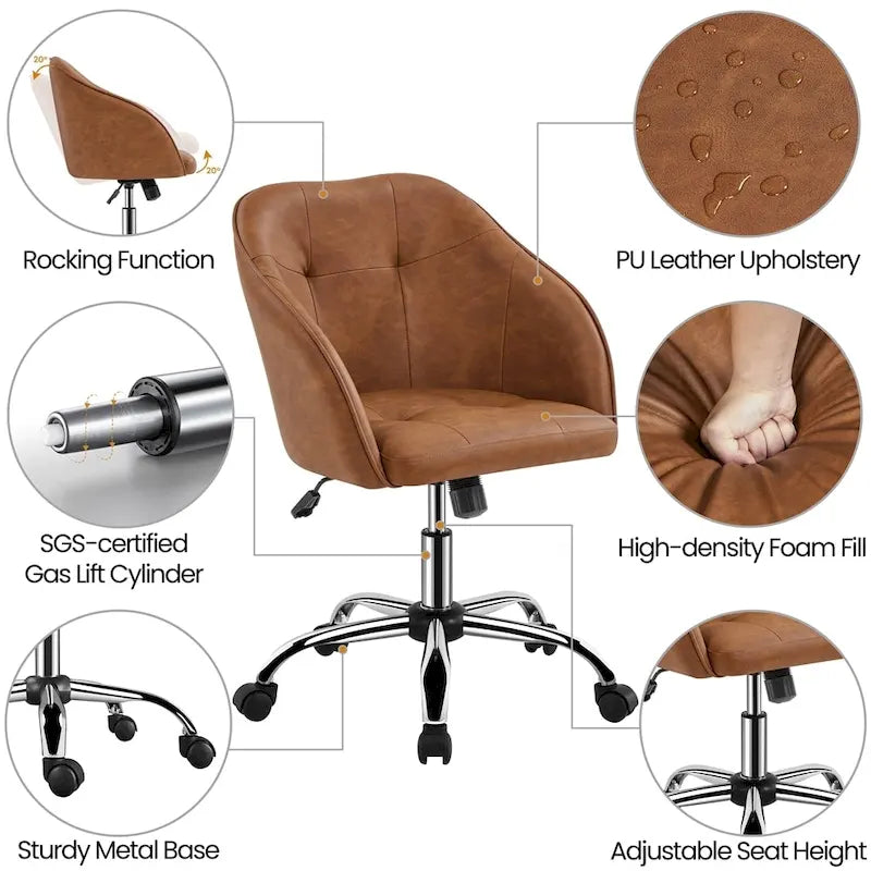 Velvet Adjustable Swivel Office Chair with Armrests