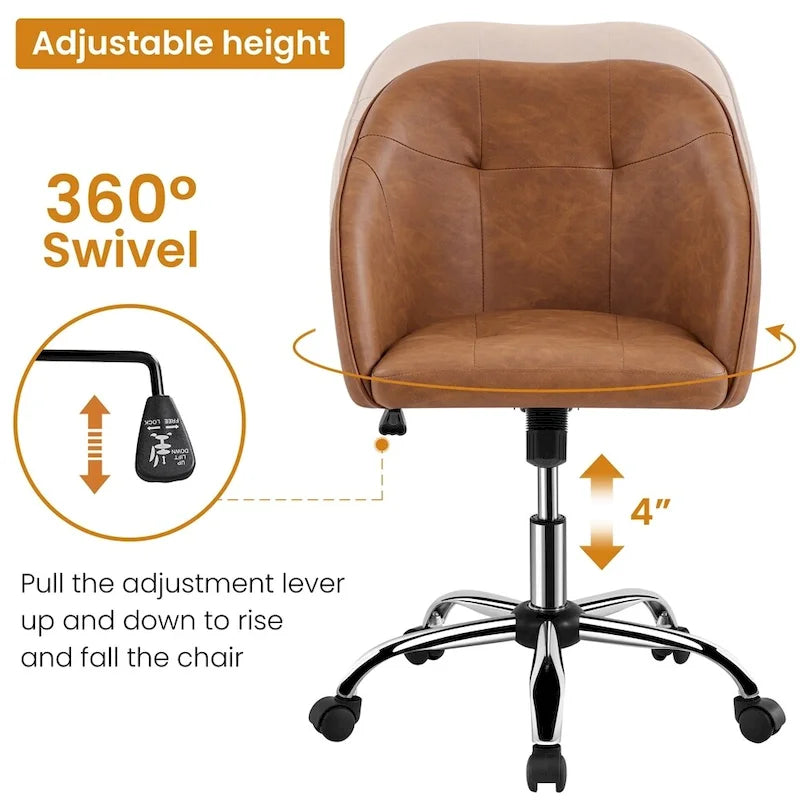 Velvet Adjustable Swivel Office Chair with Armrests