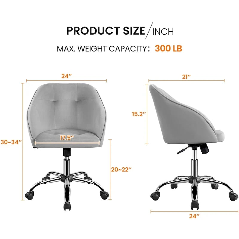 Velvet Adjustable Swivel Office Chair with Armrests