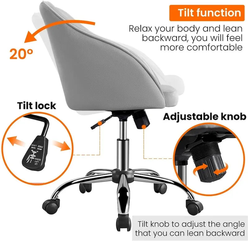 Velvet Adjustable Swivel Office Chair with Armrests
