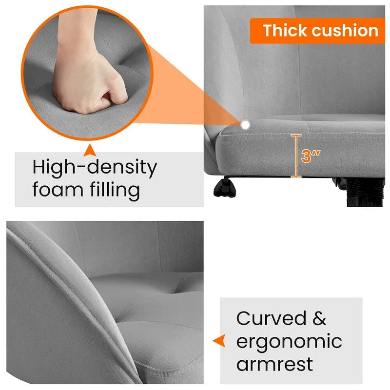 Velvet Adjustable Swivel Office Chair with Armrests