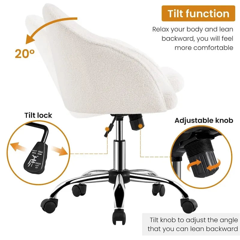 Velvet Adjustable Swivel Office Chair with Armrests