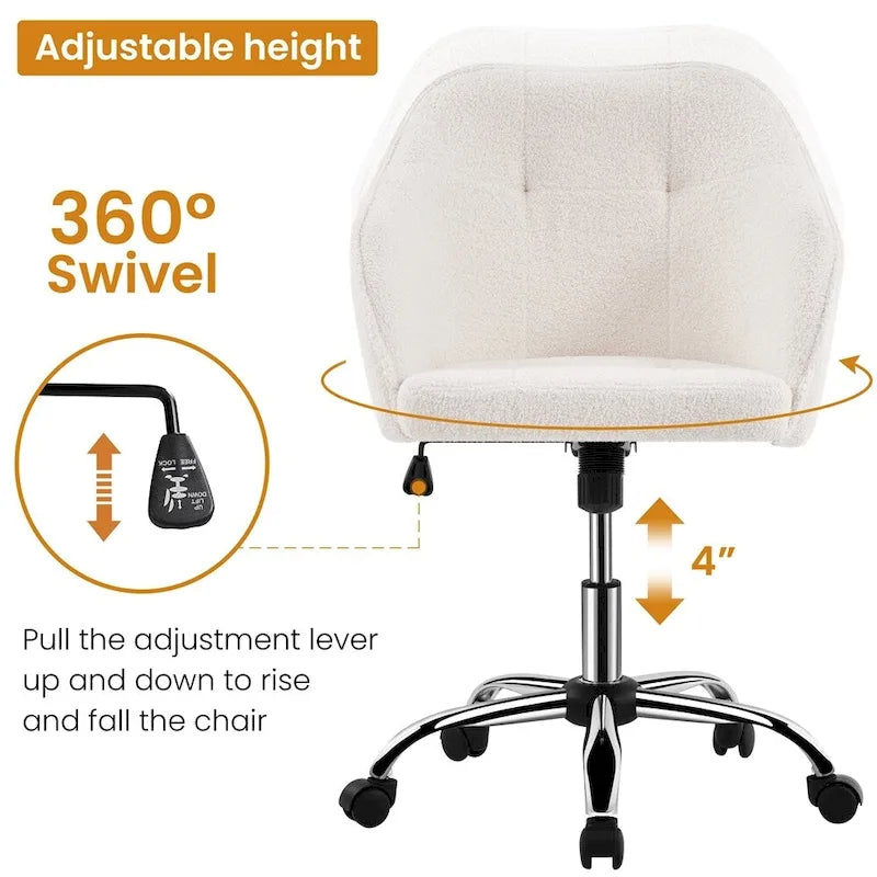 Velvet Adjustable Swivel Office Chair with Armrests