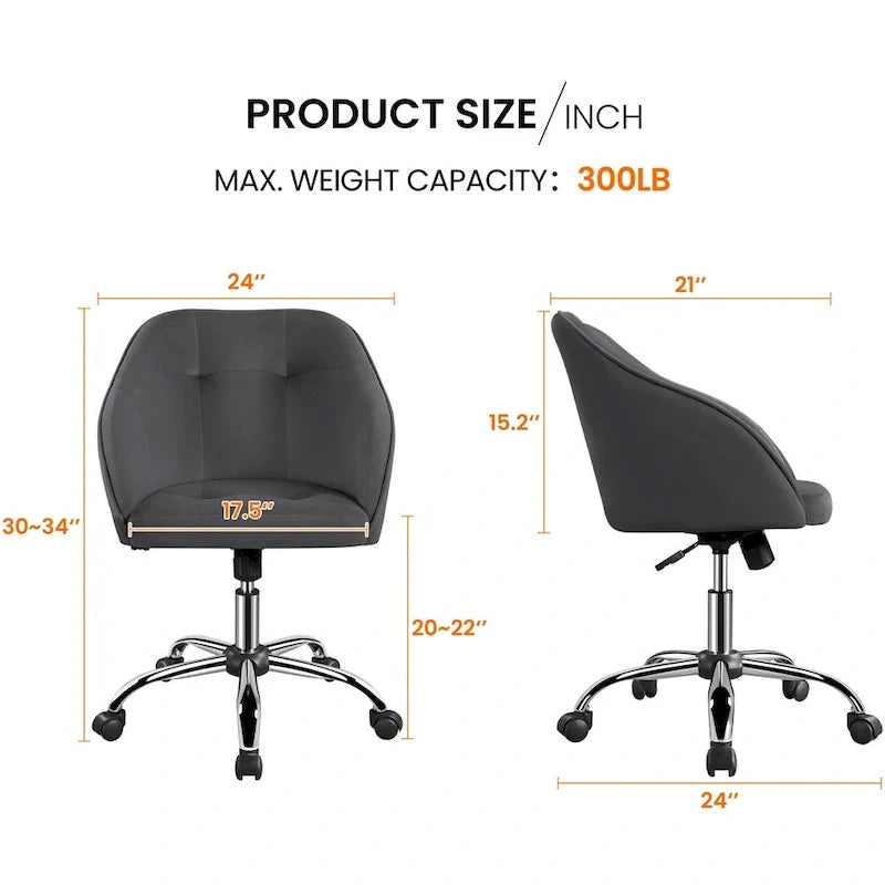 Velvet Adjustable Swivel Office Chair with Armrests