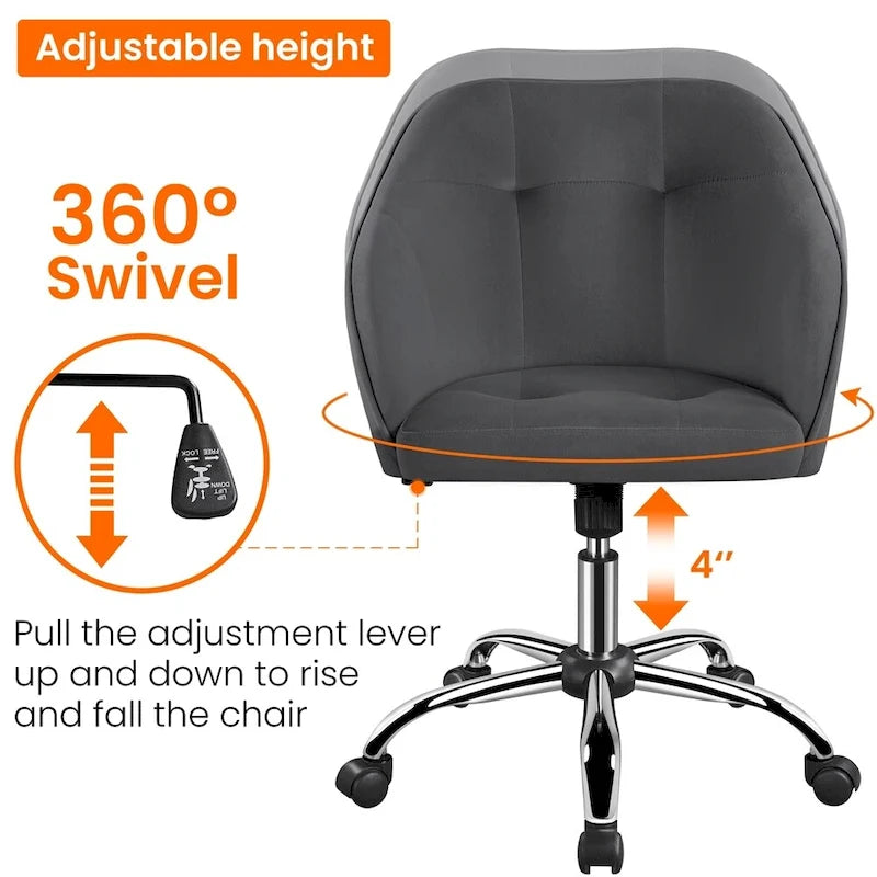 Velvet Adjustable Swivel Office Chair with Armrests