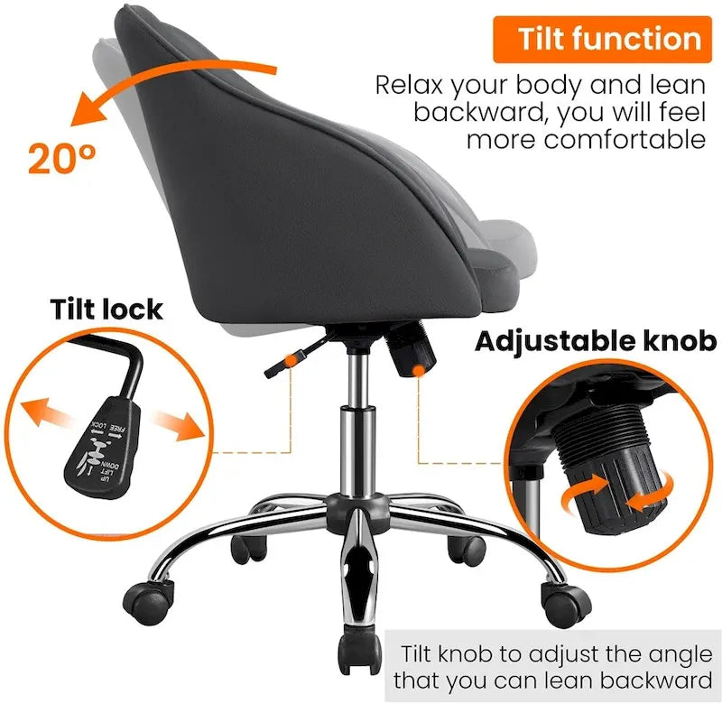 Velvet Adjustable Swivel Office Chair with Armrests