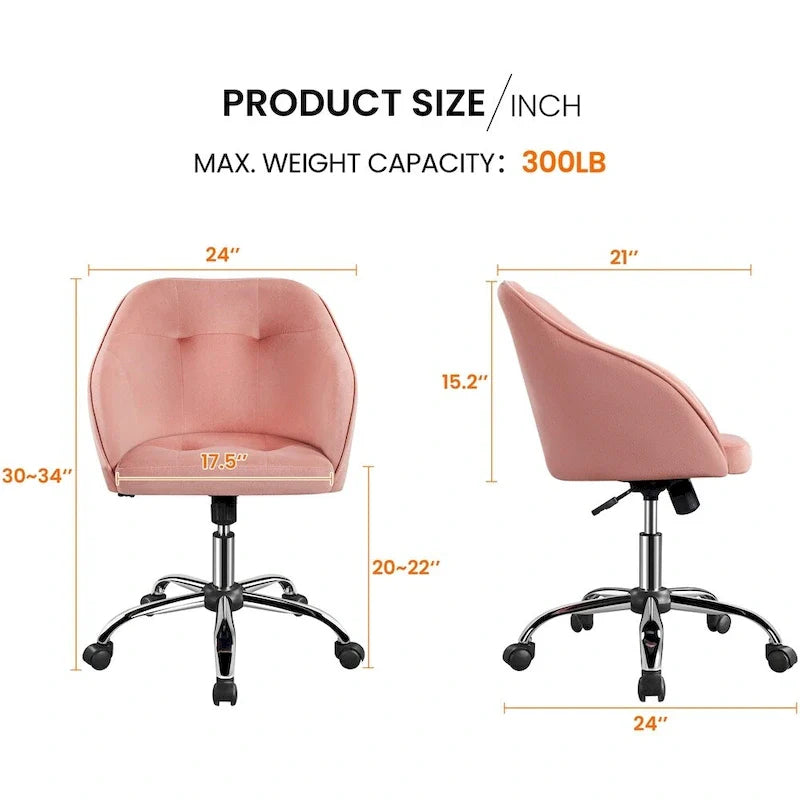 Velvet Adjustable Swivel Office Chair with Armrests