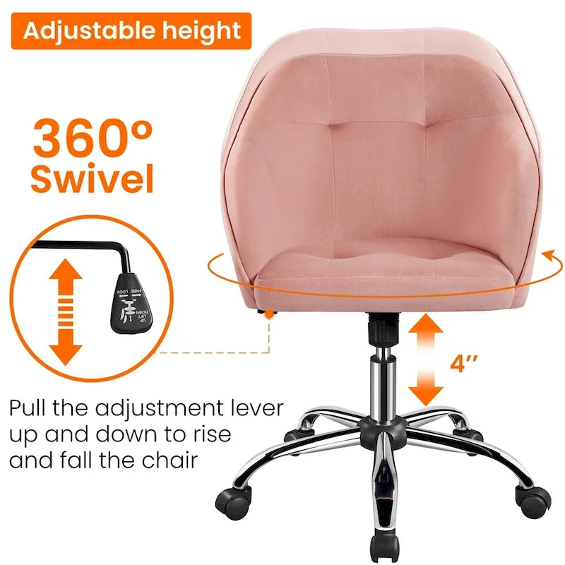 Velvet Adjustable Swivel Office Chair with Armrests