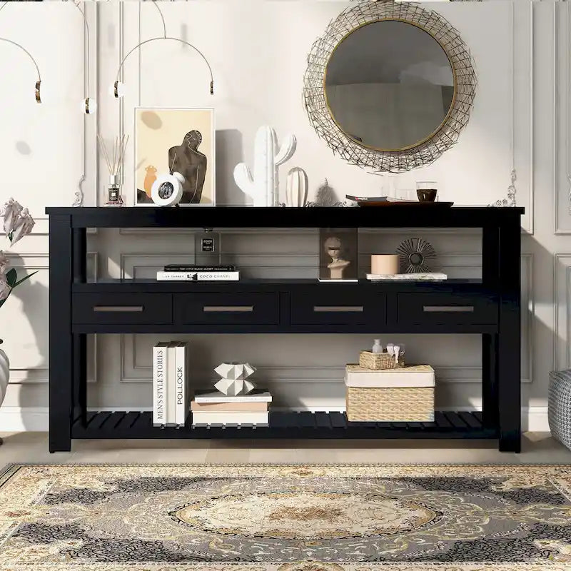 62.2 Modern Console Table with 4 Drawers and 2 Shelves