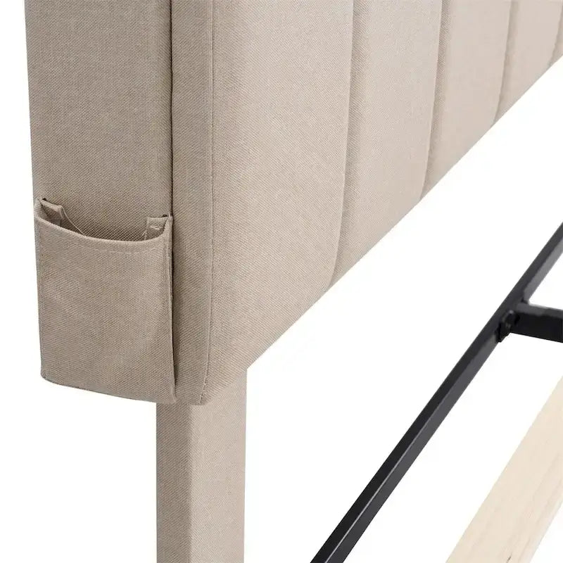 Upholstered Platform Bed with Storage Headboard and USB Port
