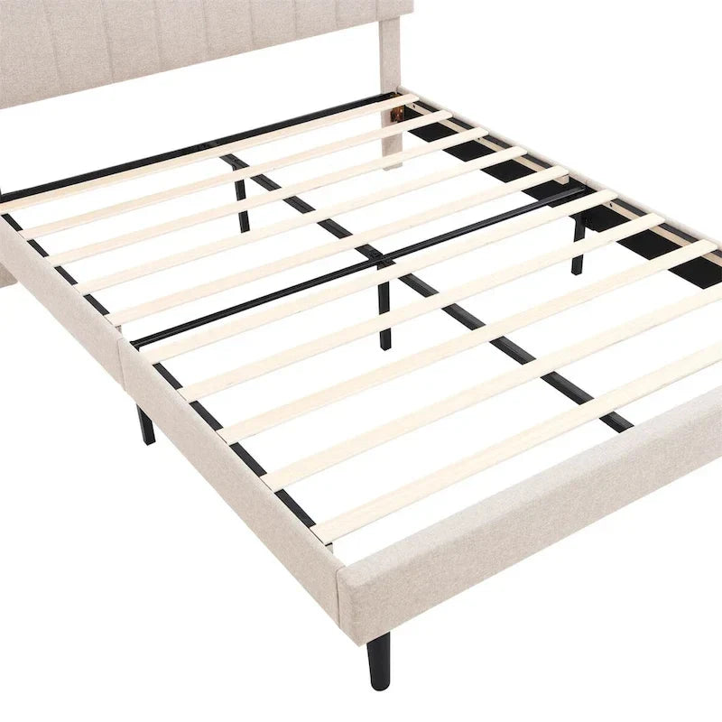 Upholstered Platform Bed with Storage Headboard and USB Port