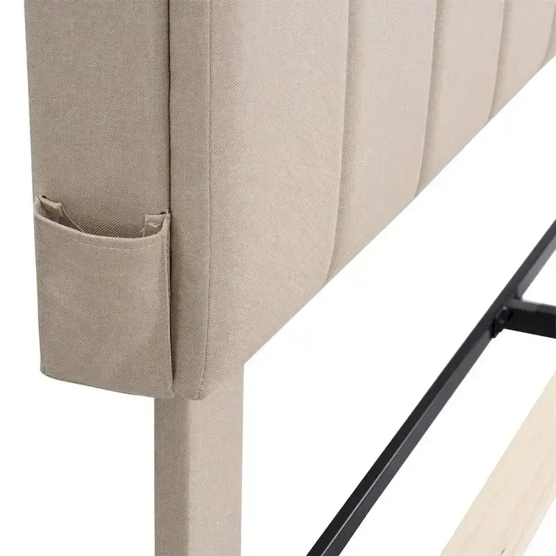Upholstered Platform Bed with Storage Headboard and USB Port