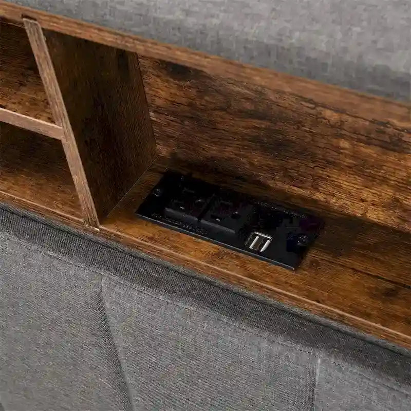 Upholstered Platform Bed with Storage Headboard and USB Port