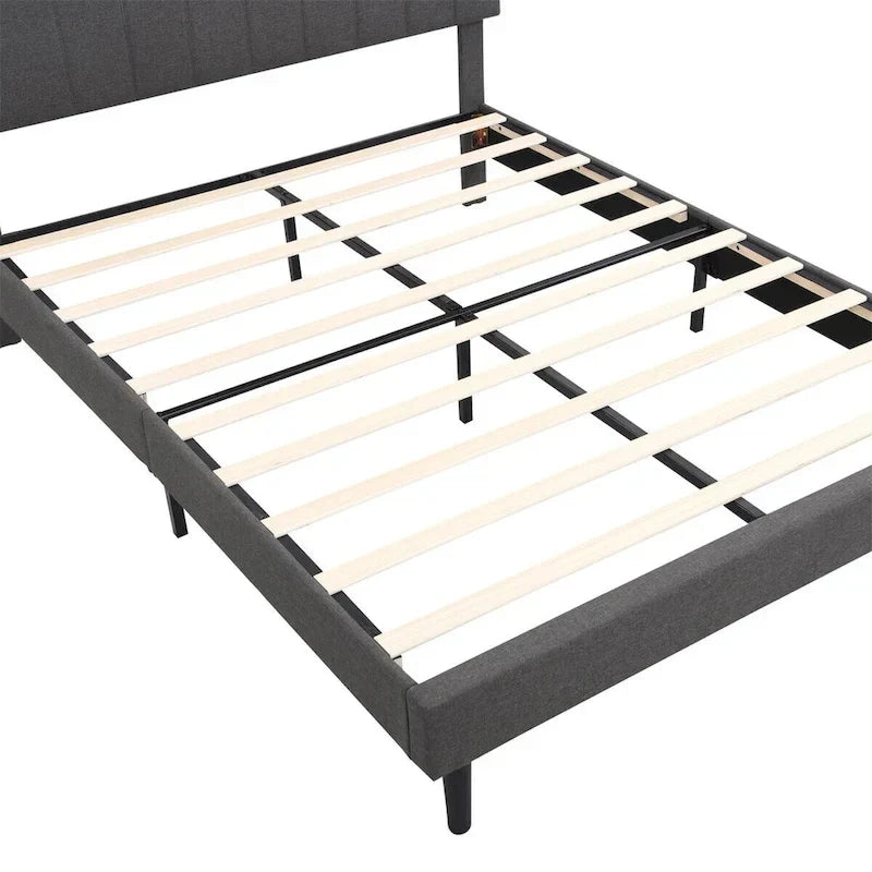 Upholstered Platform Bed with Storage Headboard and USB Port
