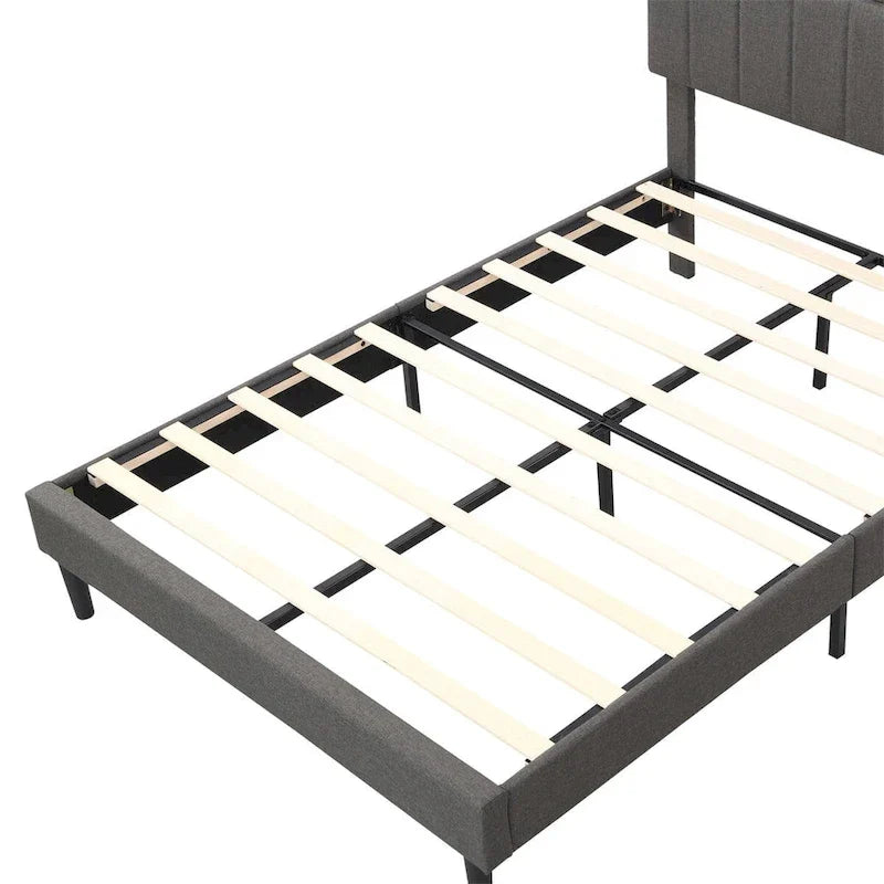 Upholstered Platform Bed with Storage Headboard and USB Port