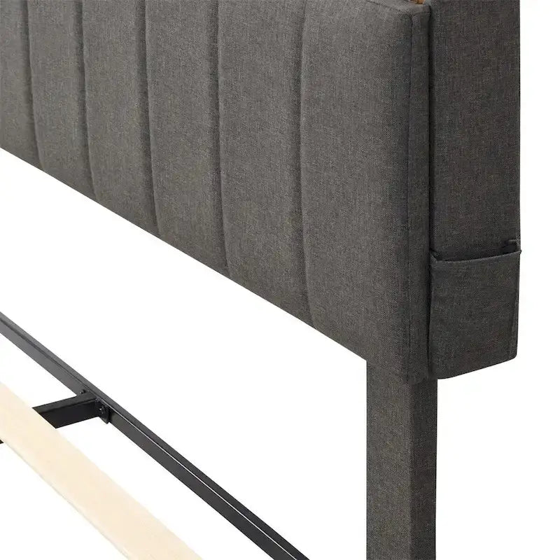 Upholstered Platform Bed with Storage Headboard and USB Port