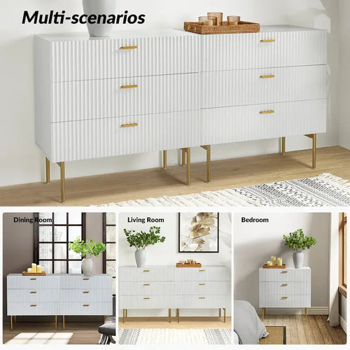 3-Drawer Nightstand with Metal Legs, Set of 2