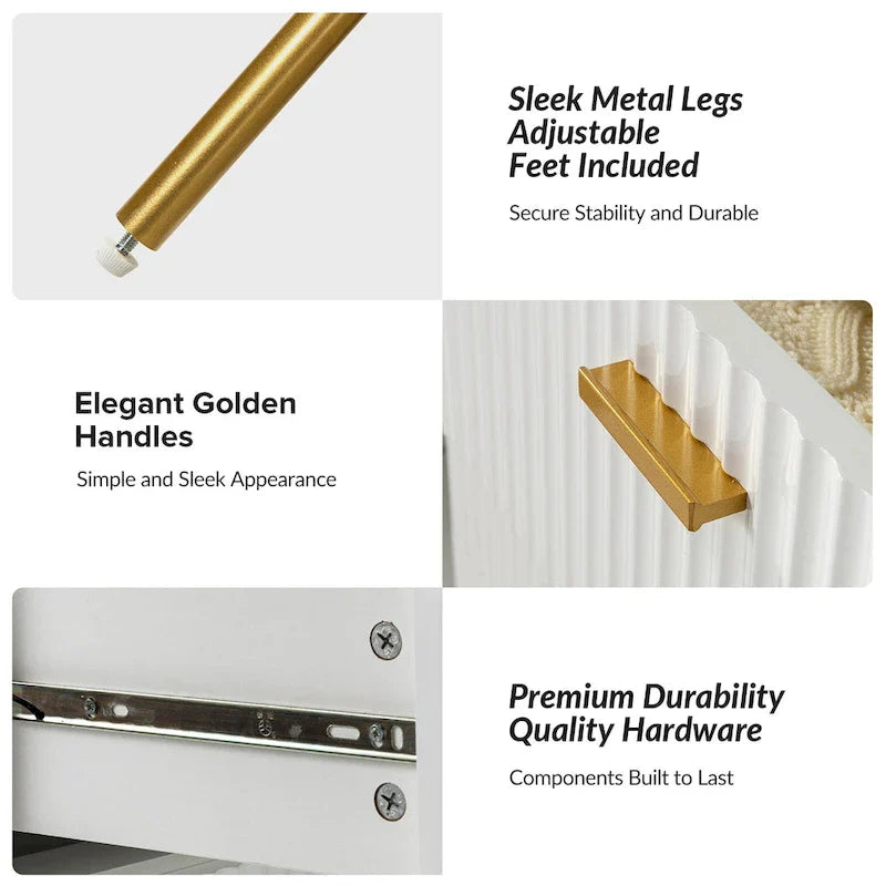 3-Drawer Nightstand with Metal Legs, Set of 2