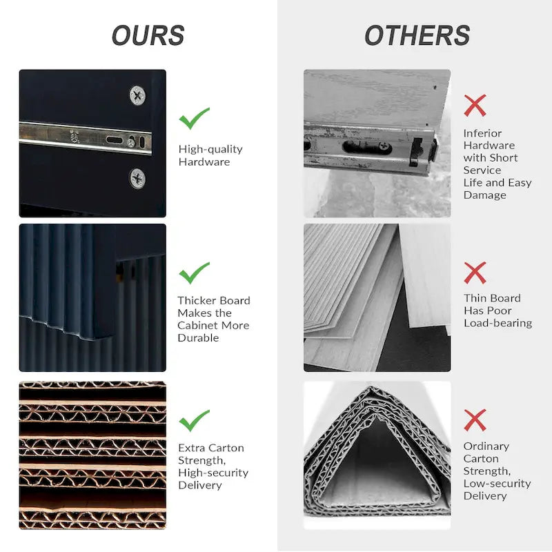 3-Drawer Nightstand with Metal Legs, Set of 2