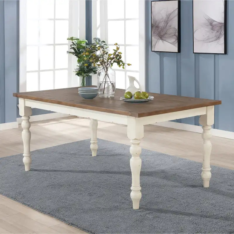 Roundhill Furniture Prato Antique White and Distressed Oak Two-tone Finish Wood Dining Table
