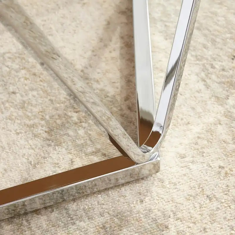 Faux Marble Round Coffee Table with Silver Finish