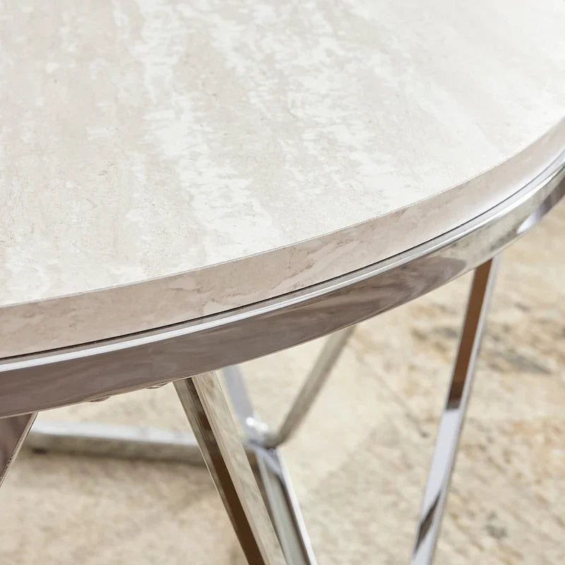 Faux Marble Round Coffee Table with Silver Finish