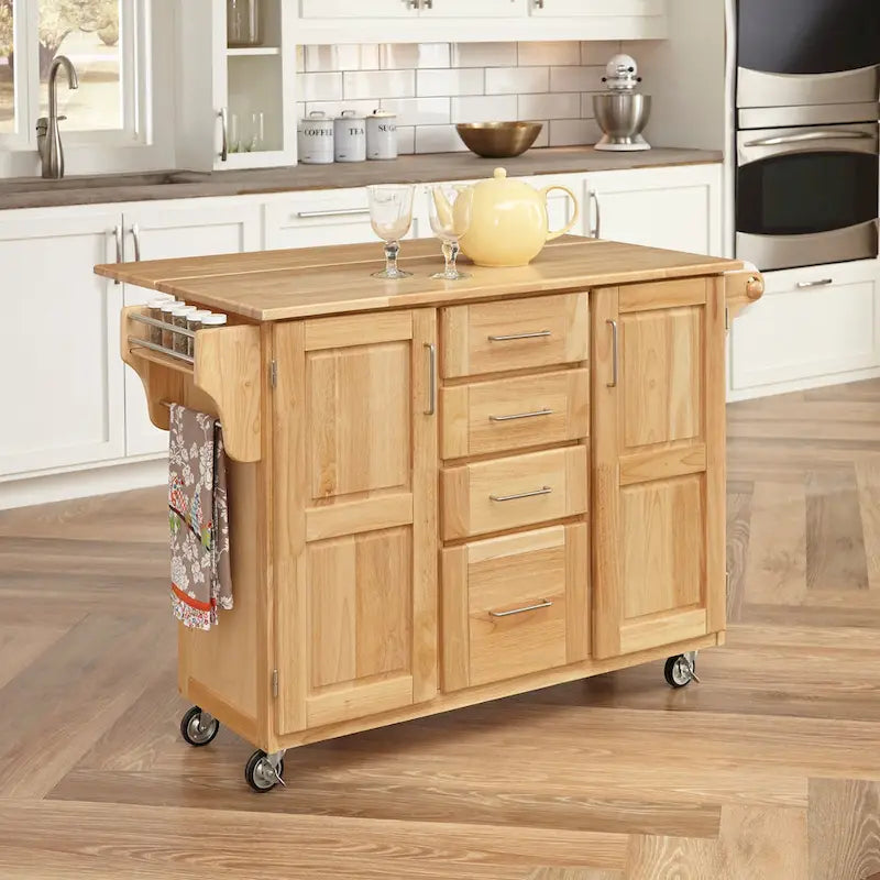 Natural Wood Kitchen Cart with Breakfast Bar