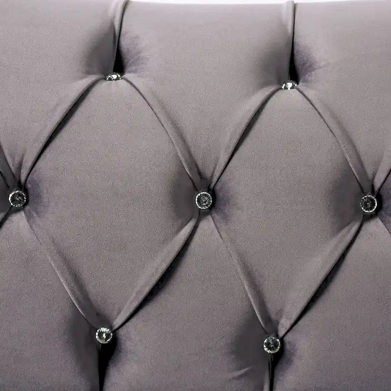 Grey Velvet Button Tufted Sofa
