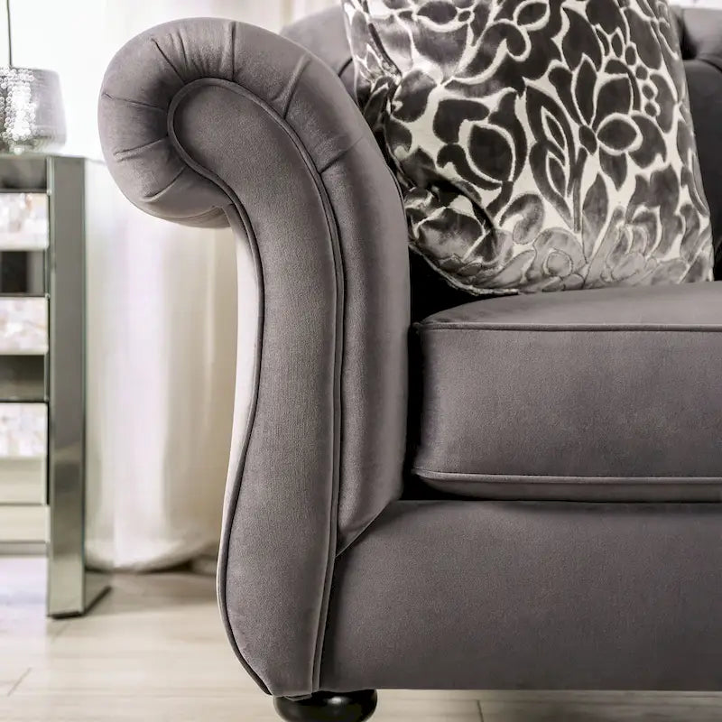 Grey Velvet Button Tufted Sofa