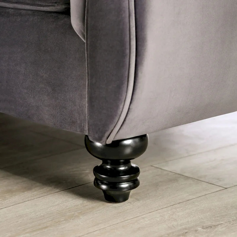 Grey Velvet Button Tufted Sofa